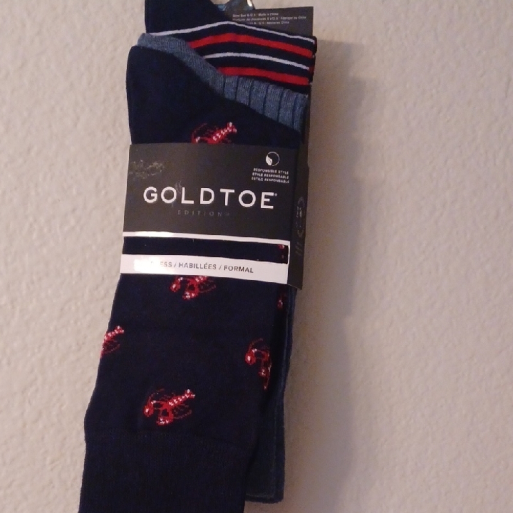 Gold Toe Men's Navy Red Dress Socks Lobsters Size 6 To 12.5 Crew Sock Goldtoe